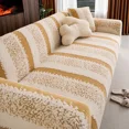 thumbnail image 2 of TOPCHANCES Stretch Stripe Sofa Covers, Soft Cotton Blend Velvet Fabric Armchair Loveseat Sofa Slipcover, Non-slip Couch Protector Settee Cover, Friendly to Pets (4-Seater Sofa Cover, Stripe Khaki), 2 of 12