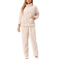 thumbnail image 1 of Conjuntos de pijama de mujer INSPIRE CHIC de franela de manga larga suave, cálido y cómodo para el invierno con bolsillos en color beige, 1 of 6
