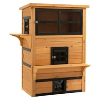 3-Tier Cat House, Outdoor Indoor Kitten Condo - Feral Shelter with Asphalt Roof, Escape Door & Jumping Platforms - Yellow