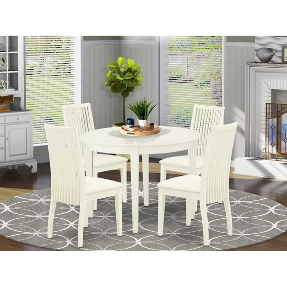 East West Furniture Dining Room Set Linen White, BOIP5-WHI-C