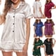 thumbnail image 4 of Conjunto de pijama de mujer de manga corta con cuello con muescas y botones de satén, 4 of 7