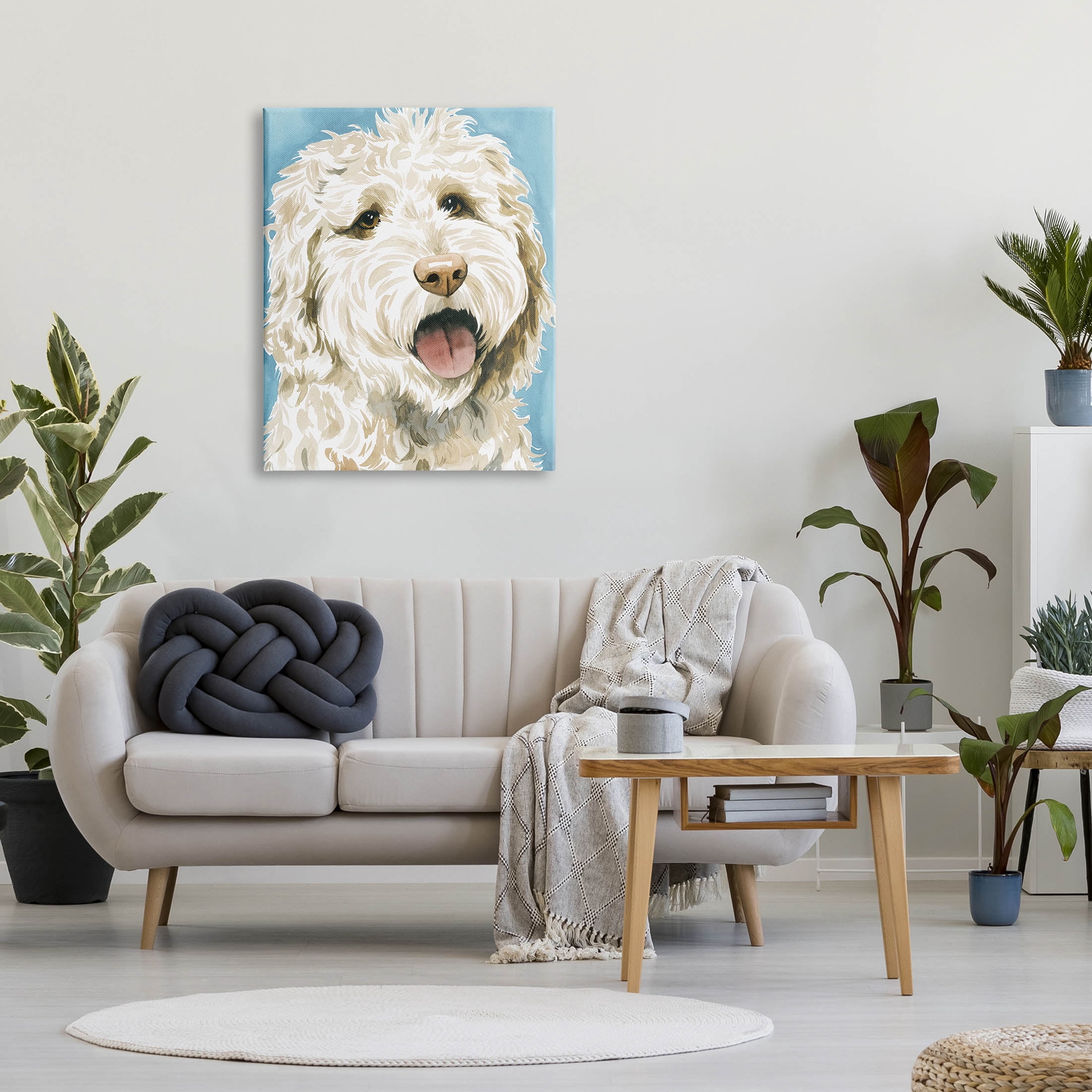Stupell Industries Happy Shaggy Dog Portrait Painting Gallery Wrapped Canvas Print Wall Art, Design by Grace Popp