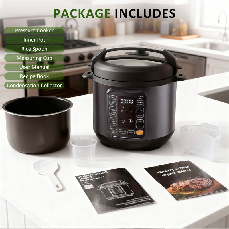 Beddle Electric Pressure Cooker 6 Quart Instant Cooker Multi-Function Rice Cooker, Slow Cooker, Steamer & Stainless Steel Pot, Black