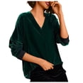 thumbnail image 2 of Spring Tops for Women Homenesgenics Clothes under $5.00 Fashion Versatile Temperament Women Solid Golden Velvet Long Sleeved V-Neck Top/Green XXL, 2 of 6