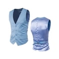 thumbnail image 4 of Frontwalk Mens Formal Suit Vest Slim Fit Sleeveless Waistcoat Single Breasted Plain Vest V Neck Solid Color Tops Light Blue 2XL, 4 of 4