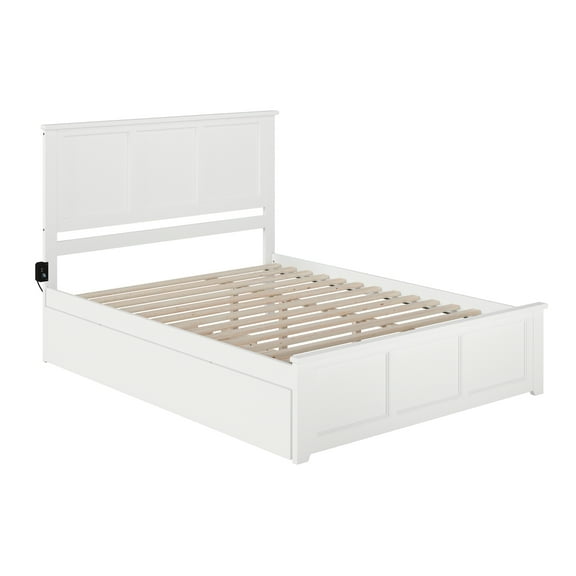 AFI Madison Solid Wood Queen Bed and Footboard with Twin XL Trundle in White