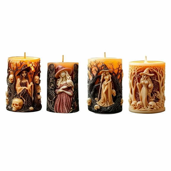 JDH 2PCS 3D Witch Pillar Candle Molds for Candle Making, Silicone Epoxy Resin Casting Molds for DIY Aromatherapy Candles Wax Soap, Resin Craft Gifts, Halloween Gothic Home Decoration
