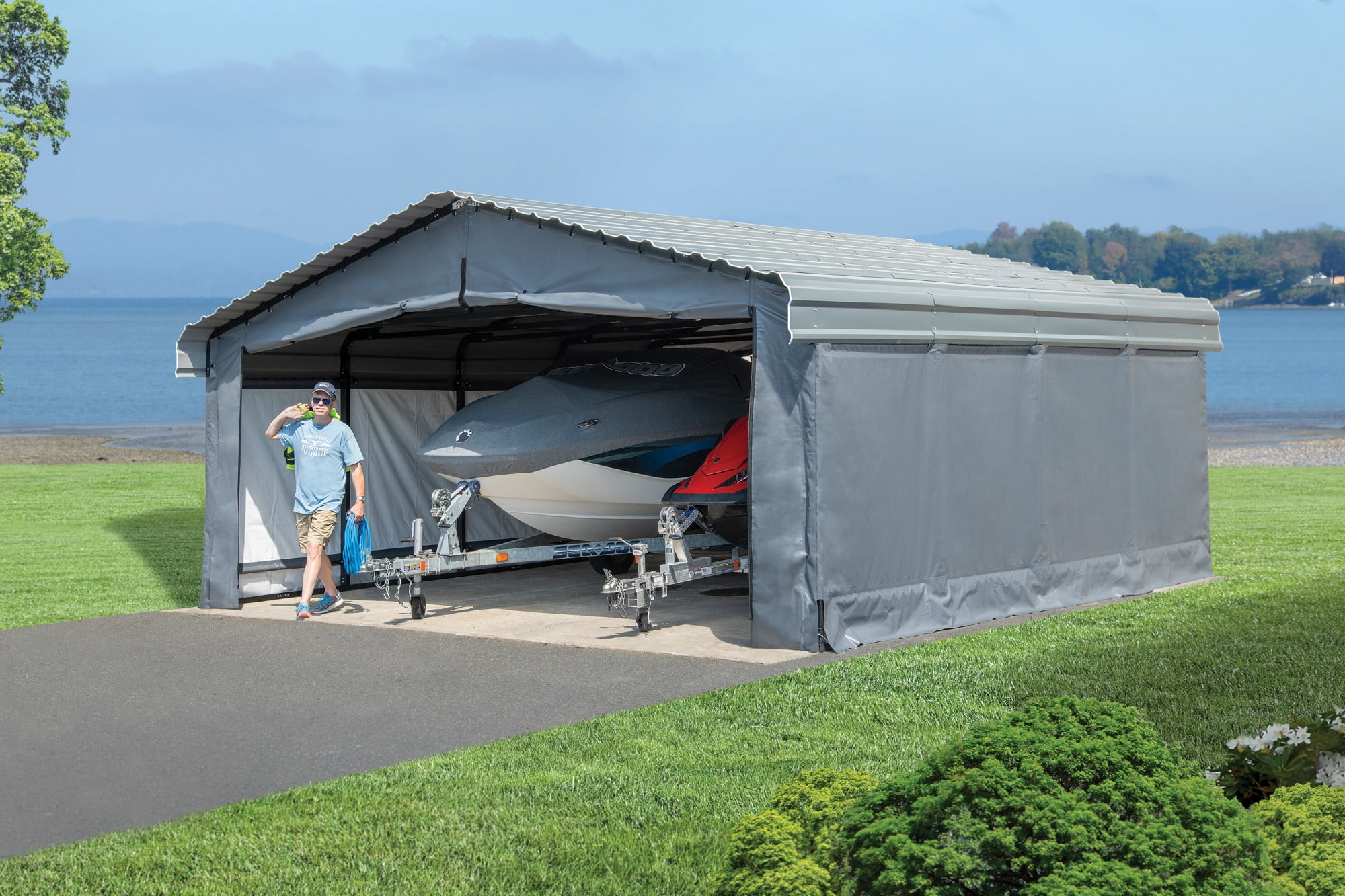 Arrow 12' x 20' x 7' 29-Gauge Carport with Galvanized Steel Roof Panels and Enclosure Kit, Charcoal