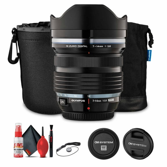 Olympus M.Zuiko Digital ED 7-14mm f/2.8 Pro Lens (V313020BU000) Bundle Including: Lens Pouch, Full Cleaning Kit, Cap Keeper, Front & Rear Caps