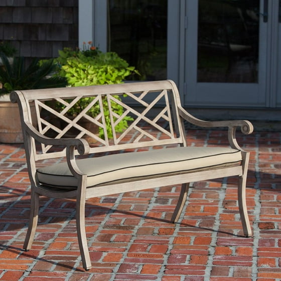 Patio Sense Aged Teak Wood Finish 47 In Aluminum Bench With Patio Sense Aged Teak Wood Finish 47 In Aluminum Bench With Cushion Com
