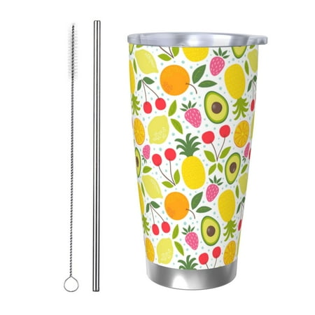 

Logiee Avocado And Pineapple Print 20OZ Car Cup with Lid Stainless Steel Vacuum Insulated Double Wall Travel Tumbler Durable Insulated Coffee Mug Thermal Cup with Straw-Straw Two-piece Set