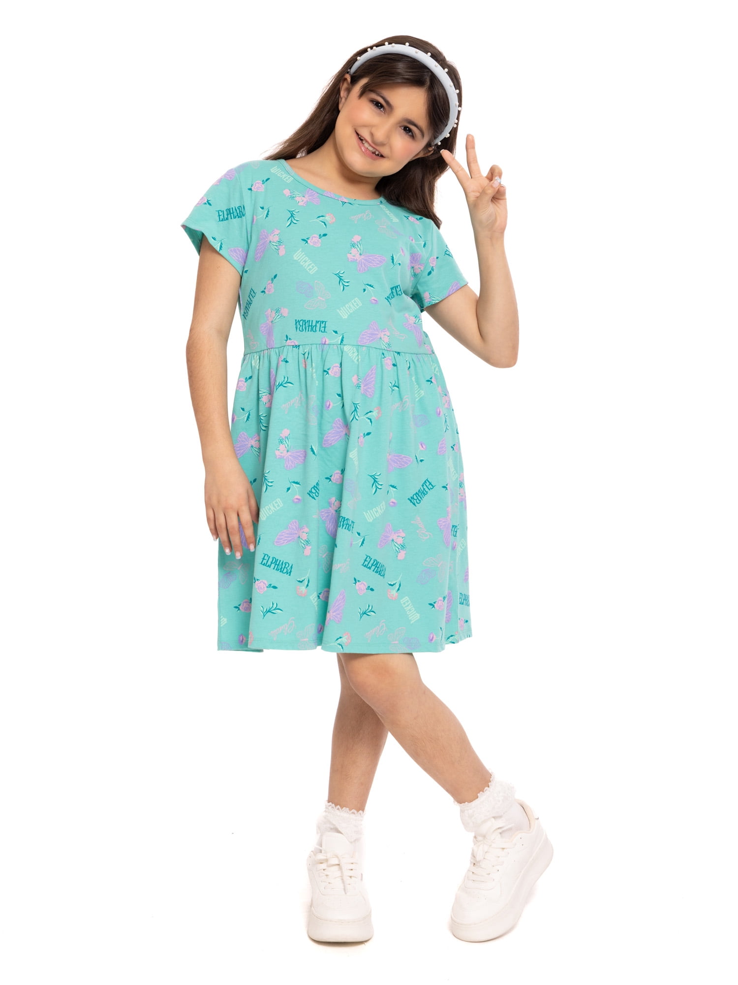 Wicked Girls Allover Print Dress with Short Sleeves, Sizes 4-12