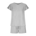 thumbnail image 4 of Pajamas for Women Two Piece Pj Shorts Summer Lounge Set Pleated V-Neck Loose Top Loungewear Sets, 4 of 9