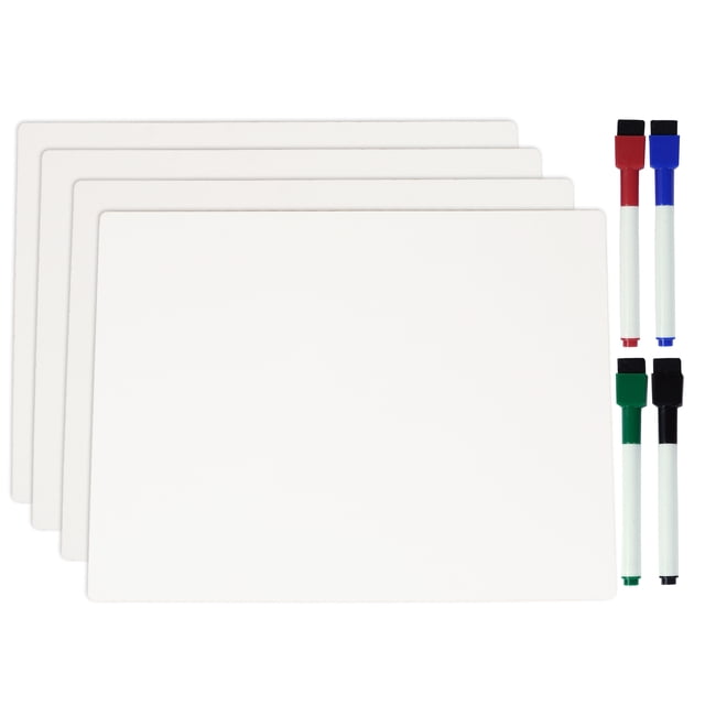 Inkdotpot Double Sided Plain White Dry Erase Drawing Lapboard For Kids Students , 9 x 12 Inches W/ 4 Markers For Home/ School (4 Piece / Set)
