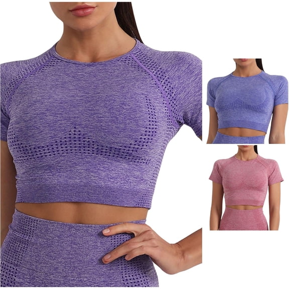Active Tops Women Solid Color Sports Yoga Clothing Top for Fitness and Running High Elastic Short Sleeve Performancewear Purple S