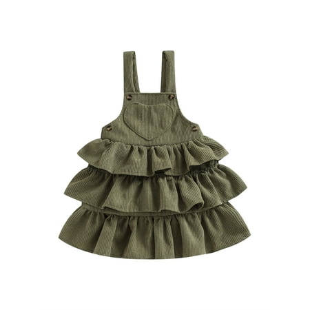 

Toddler Baby Girls Overall Dress Princess Sleeveless Solid Color Layered Ruffle Suspender Dress