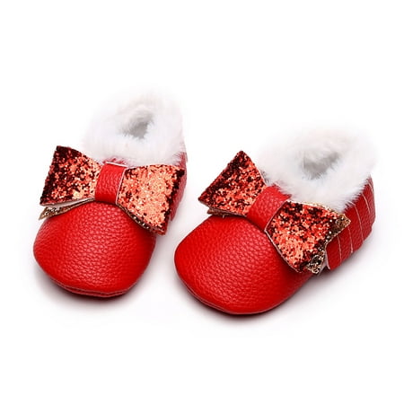 

TOWED22 Toddler Snow Boots Baby Slippers Girls Boys Booties Winter Warm Cozy Socks Non-Slip Sole Toddle First Walkers Crib Shoes with Grippers Red
