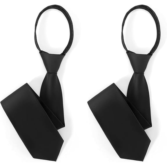 2 PACKS Pre Tied Adjustable Black Zipper Ties for Men 3.15" (8CM) Womens Solid Color Necktie