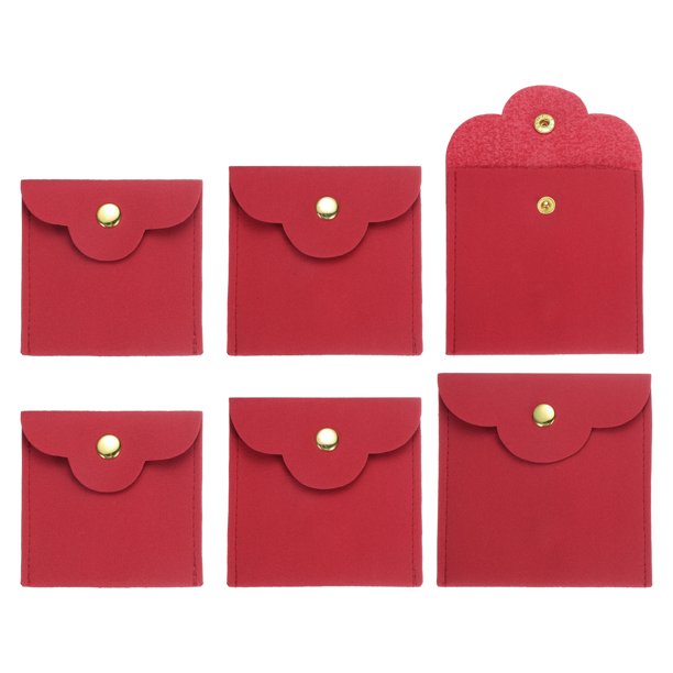 Uxcell 6 Pcs Mini Bolsa de Joyería, Pequeñas Bolsas de Microfibra para Joyería, Bolsa de Almacenamiento de Regalo Suave para Joyería de Viaje para Mujeres Anillos Collar Pulsera, Rojo