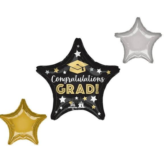 LOONBALLOON Graduation Grad Theme Balloon Set, Standard Congratulations Grad Star Balloon, Star Foil