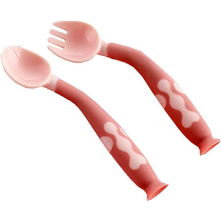 

Egebert Children s Supplementary Food Spoon Fork 2 Set Baby Learn to Eat Training Silica Gel Bending Head Tilt Spoon Fork (Pink)