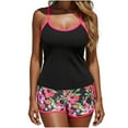 thumbnail image 2 of Tqyyweavej Spaghetti Strap Tankini Swimsuits for Women Square Neck Color Block Slim Tankini Top and Floral Loose Swimwear Shorts with Sports Bra, 2 of 6