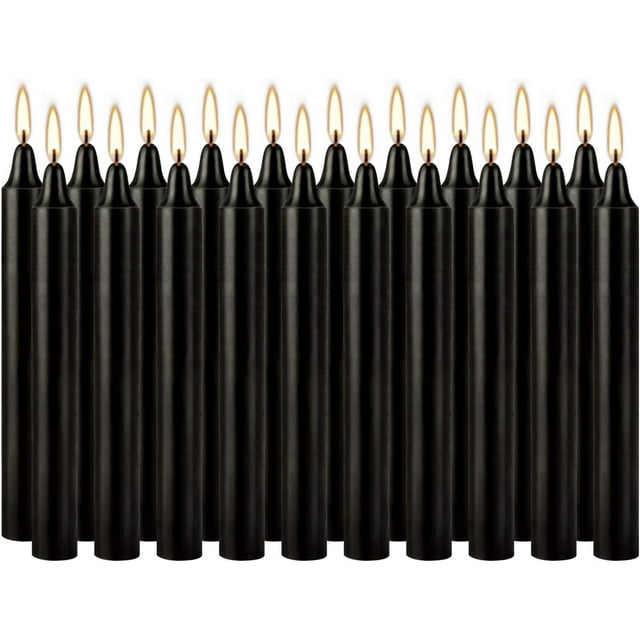 Bougie Carillon Épeautre Noire Non Parfumée - Bougies Coniques de 4 Pouces de Hauteur - 20 Bougies Carillon, Mini Bougies Sans Fumée pour Rituels, Prière, Dîners, Fêtes, Cérémonies, Shabbat