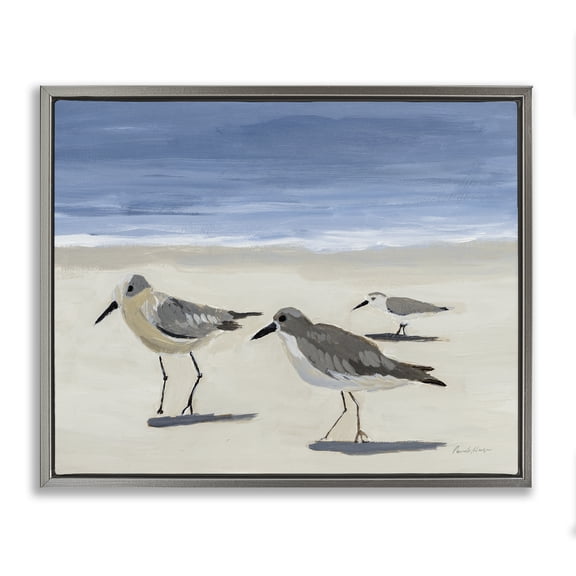 Stupell Industries Eclectic Sandpipers on Shore Gray Floating Frame Canvas Art, 31 x 25, by Pamela Munger