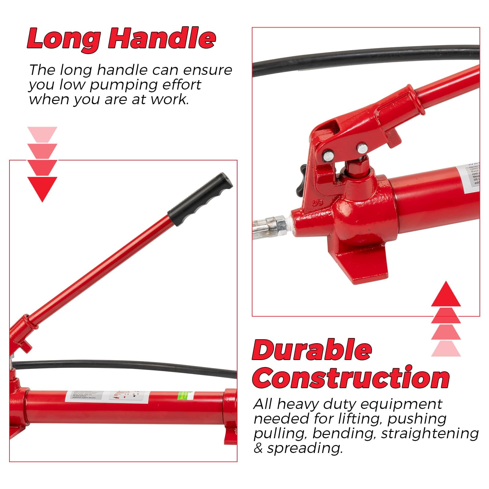 4/10/12 Ton Porta Power Hydraulic Jack Kit With 3.9ft Hose | Auto Body Frame Repair Kit, Includes Case, For Pushing, Pulling, Lifting & Straightening (FLD-12T-1.4m)