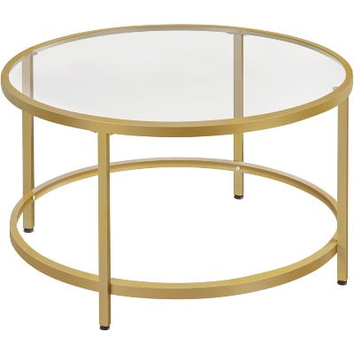 27.6in Modern Glass-Top Coffee Table for Living Room, Gold