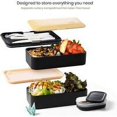 thumbnail image 2 of Fiambrera Negra | Diseño japonés Bento 3 cubiertos | Caja Bento Bambú 2 Compartimentos Herméticos 1200 ML | Lavavajillas de microondas | Fiambrera de madera Adulto Niño, 2 of 4