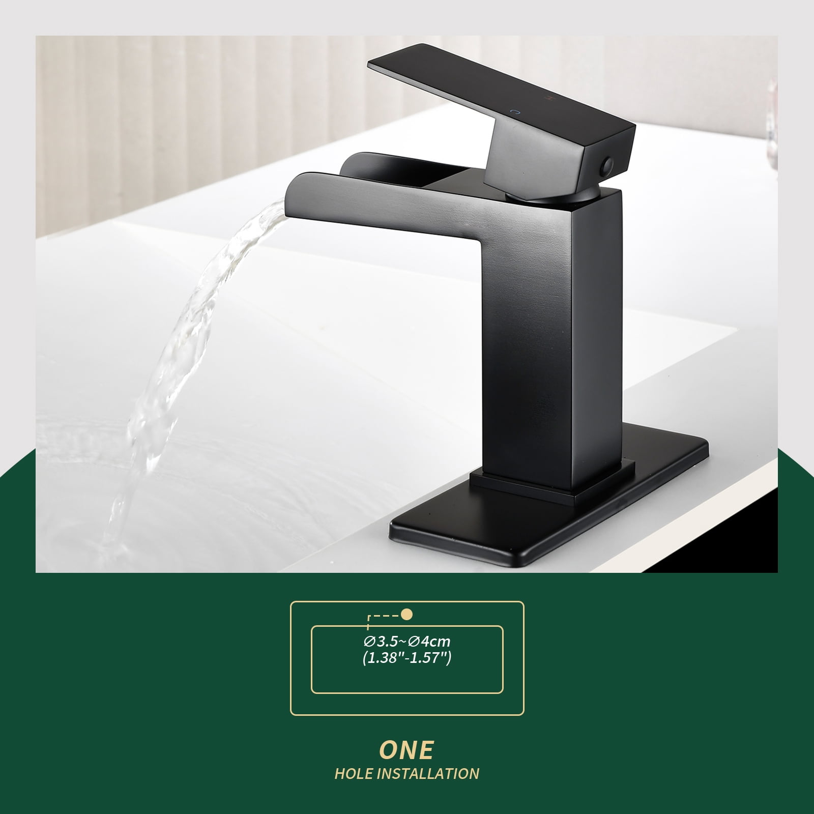 Cobbe Single-Handle Bathroom Sink Faucet for Vanity Single-Hole with Pop-Up Drain Bathroom Faucet Matte Black