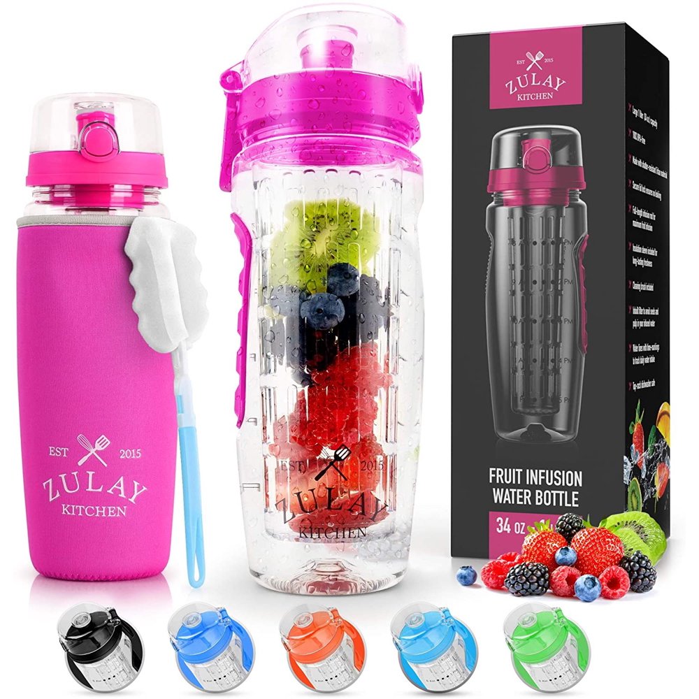 Zulay Kitchen (34oz Capacity) Fruit Infuser Water Bottle With Sleeve