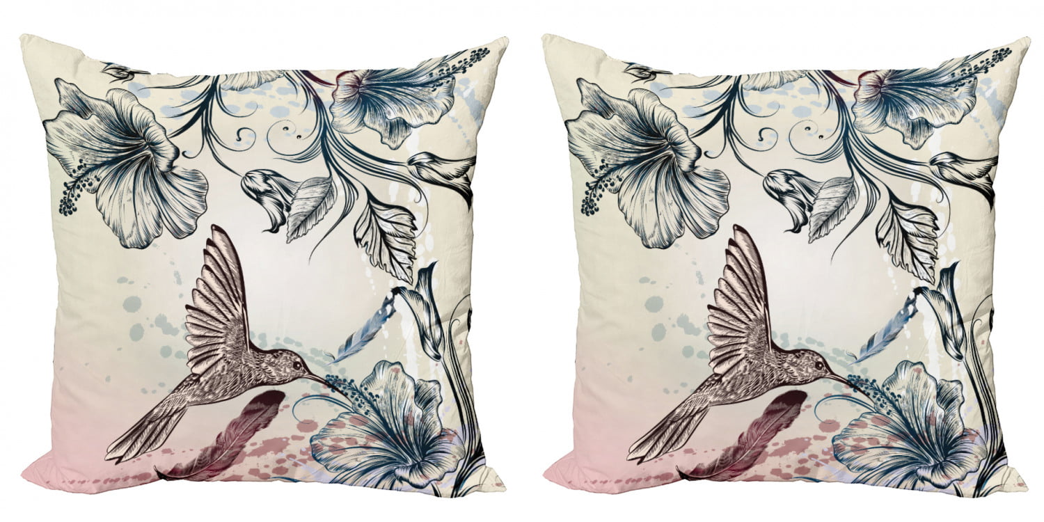 Hummingbird Throw Pillow Cushion Cover Pack of 2, Floral Art in 