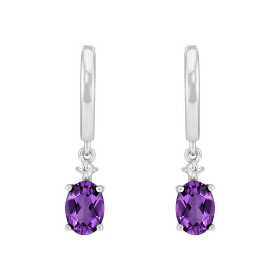 Brilliance Fine Jewelry Oval Simulated Amethyst Drop Earrings in Sterling Silver