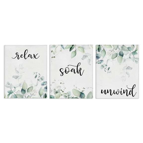Leafy Bathroom Herbs 3 Piece Canvas Wall Art Set, design by Lettered and Lined