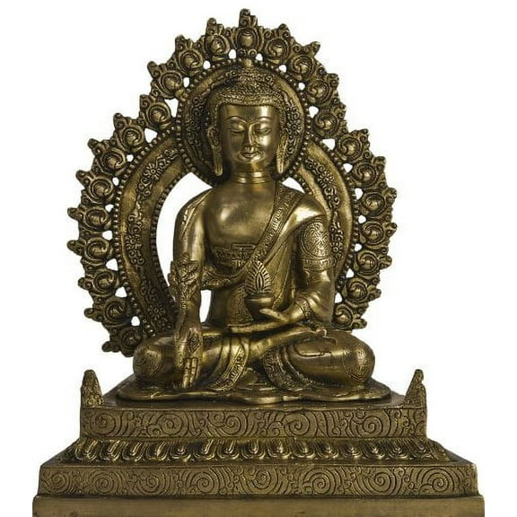 Exotic India The Unfailing Healer of The Ills of Samsara (Tibetan Buddhist God Medicine Buddha) - Brass Sculpture - Color Natural Brass Color