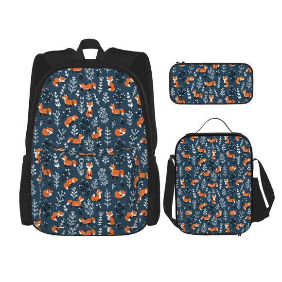 Lsque cute fall fox Pattern School Bag Set -Backpack with Pencil Case and Lunch Bag,3-in-1 School Bag,Kids Backpack Set for Boys and Girls