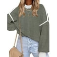thumbnail image 2 of Women'S Oversized Sweater Autumn Fashion Trendy Batwing Sleeve Colorblock Striped Knit Pullover Olive Color M, 2 of 6