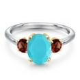 thumbnail image 3 of Gem Stone King 10K Two Tone Gold Green Turquoise and Red Garnet Engagement Ring for Women | 2.24 Cttw | Oval 9X7MM | Gemstone Birthstone | Size 5, 3 of 6