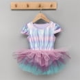 thumbnail image 4 of FAOWME Toddler Baby Girls Ballet Dance Dress Short Sleeve Round Neck Color Block Soft Comfortable Mesh Tutu Dresses For Stage Performance,Mc1,5-6 Years, 4 of 5