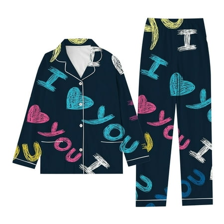 

Women Casual Home Wear Valentine Day Letter Love Print Pajamas Long Sleeve Pants Set