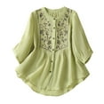 thumbnail image 2 of Ounisa Shirts for Women Summer Embroidered Cotton Linen Blouse 3/4 Sleeve Stand Up Collar Top Vintage Boho Causal Button Shirt, 2 of 9