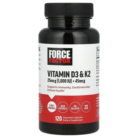 Force Factor Vitamin D3 & K2 , 120 Vegetable Capsules