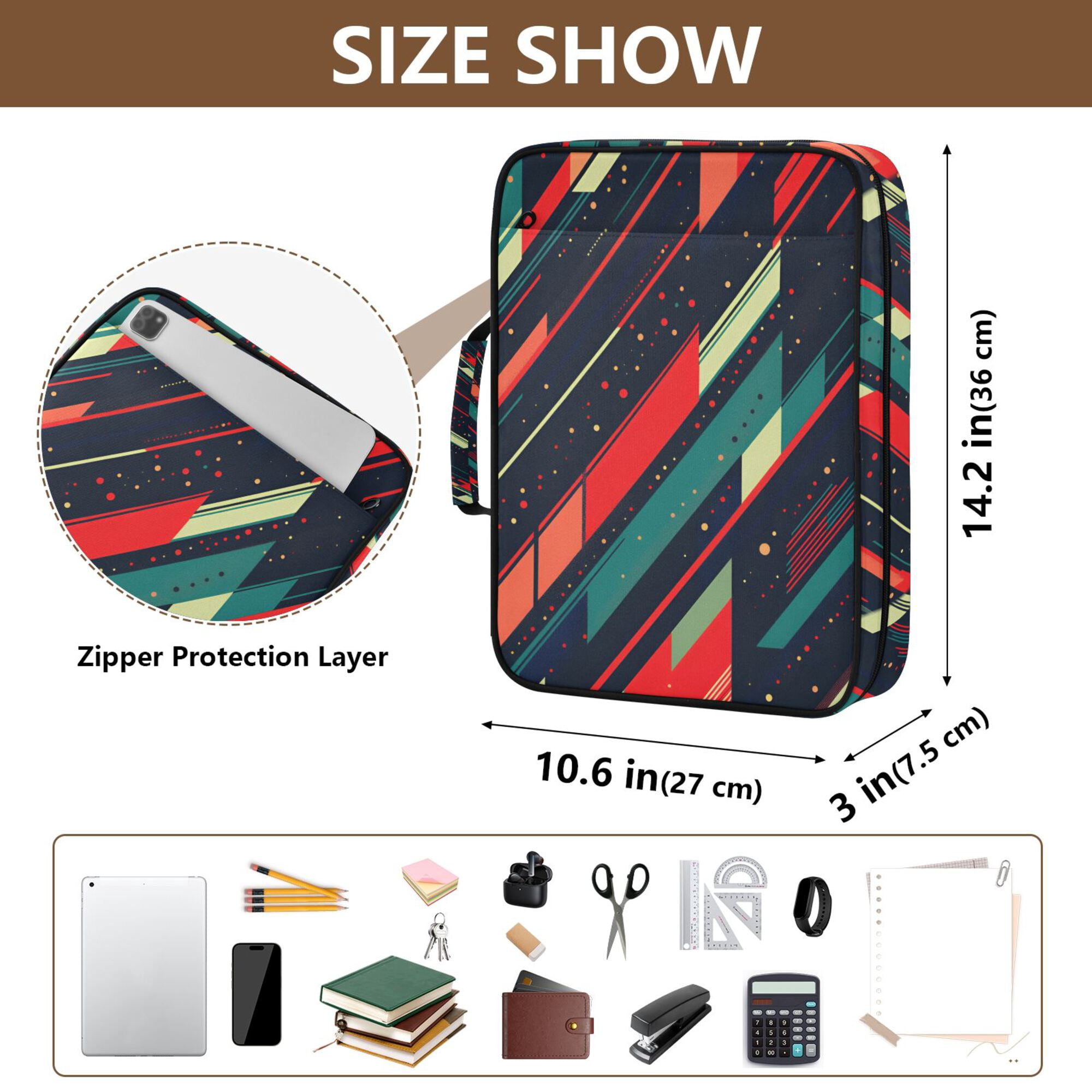 FORMRS Accordion File Folder A4 Size 7-Pocket Expanding Document Organizer Bag with 3 Ring Binder, Orange Abstract Lines