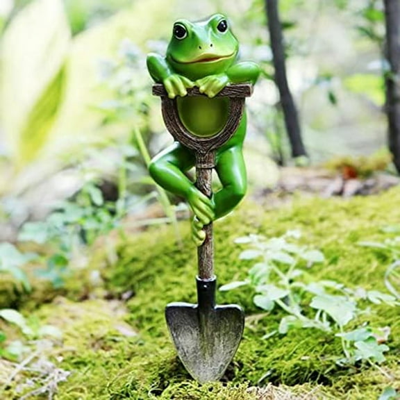 China 16.5cm Frog with Shovel Figurine, Outdoor Resin Garden Statue, Hand-Painted, Green