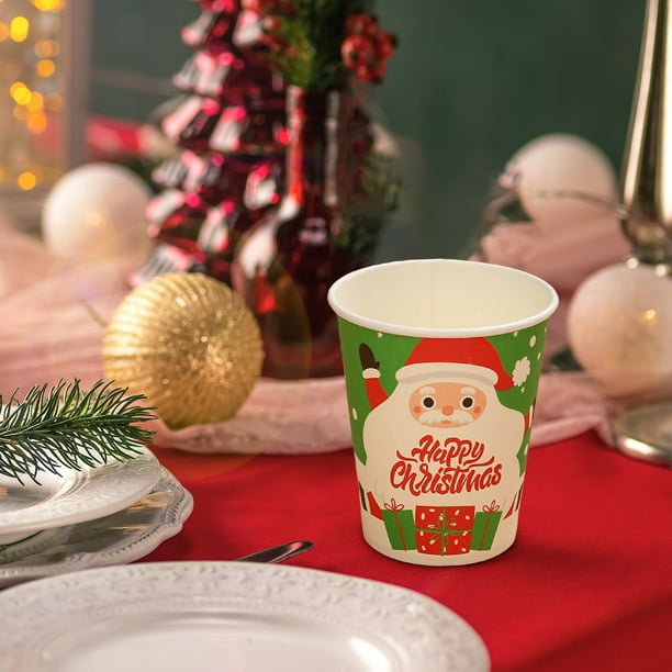 Decoraciones para fiestas navideñas, platos desechables, platos de Papá Noel con dibujos animados, juego de vasos de papel, cubiertos para fiestas, cubiertos desechables