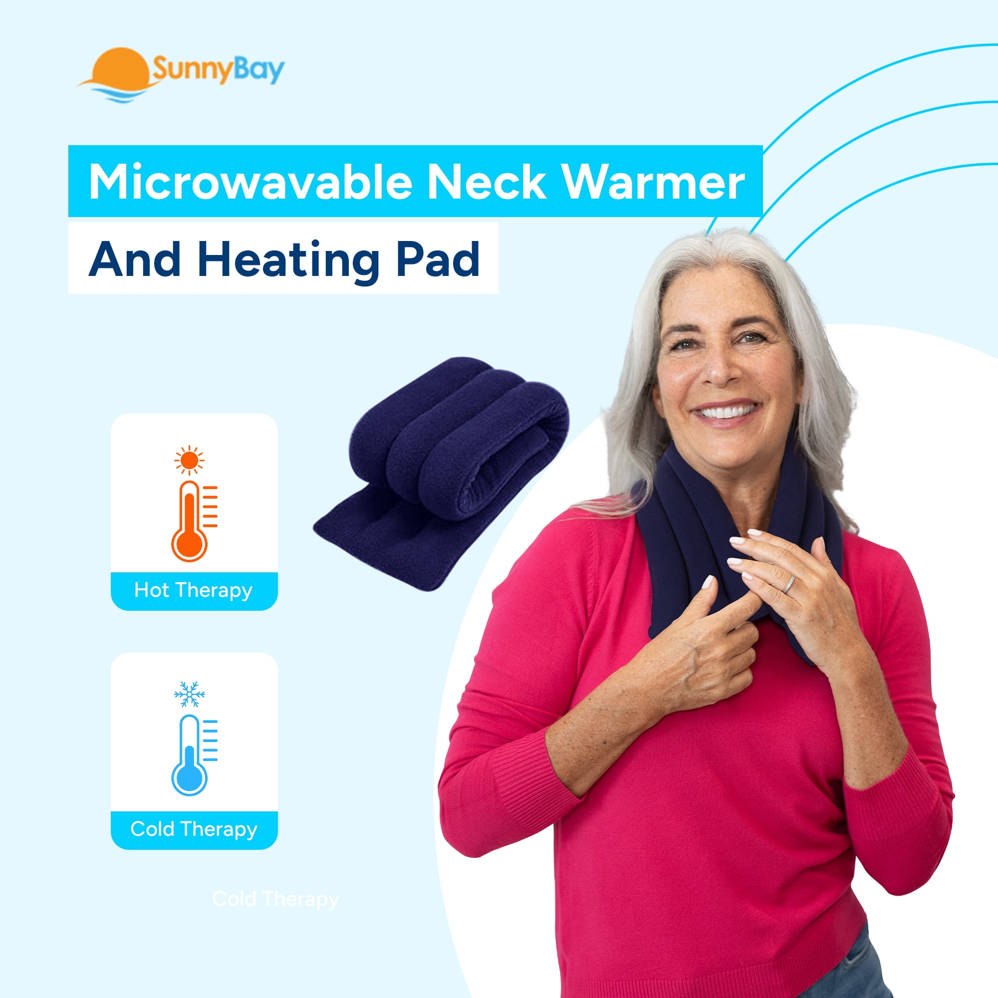 SunnyBay Microwave Heating Pad, Microwavable Heated Neck and Shoulder Wrap, Moist Hot or Cold Pack for Pain Relief with Flaxseeds and Fleece Cover, 26x6 Inches, Navy Blue