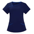 thumbnail image 3 of Women Scrubs Setst Solid Color V-Neck Short Sleeve Long Pants Nurse Uniform with Pockets Navy XL, 3 of 5