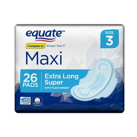 Equate Maxi, Size 3, Extra Long Super Pads with Flexi-Wings, 26 (Best Maxi Pads After Delivery)